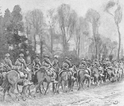 The Fort Garry’s on the march; one of Munnings’s first pictures, drawn on the Omignon Front in the winter of 1917–18